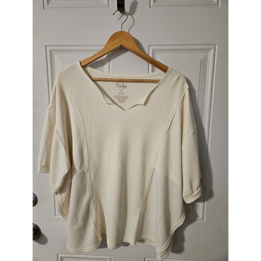 Jantzen‎ Ruby Womens 3X Ivory Waffle Knit Tunic Top Soft Stretch Split Neck